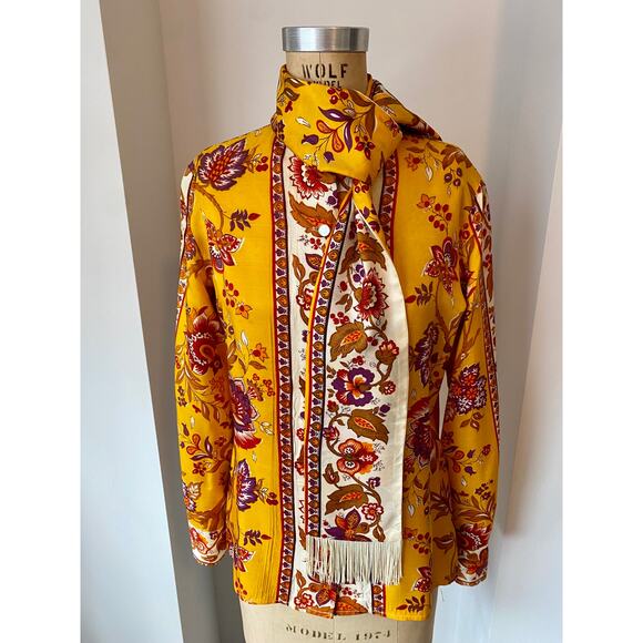 Saks Fifth Ave Vintage Ala Casa by Eddy George Button Down Shirt & Sash size S/M - Picture 12 of 15